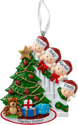 Vista 8 de Adorno de Navidad Familiar 2025 – Adorno Personalizado para Familias – Adorno Familiar Personalizado que Se Asoma – Decoración de Árbol Navideño