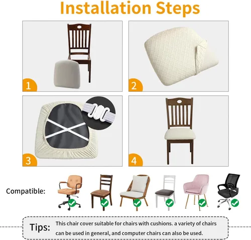 Vista 5 de YISUN Fundas elásticas para asiento de silla de comedor, fundas de asiento extraíbles y lavables para asiento de cocina, fundas de cojín protectoras