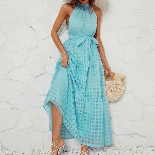 Vista 4 de Vestidos de fiesta de exalumnos para mujer, elegante, hombros descubiertos, a la moda, cuello colgante, sin mangas, con volantes, S-XL