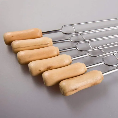 Vista 3 de IMEEA Brochetas de acero inoxidable de doble punta de 15.3 pulgadas para asar brochetas de barbacoa con mango de madera, tenedores reutilizables