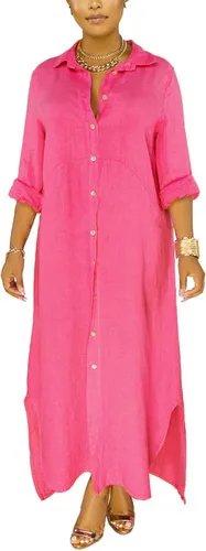 Vista 3 de qfmqkpi Vestido largo de manga 34 enrollada con botones y abertura lateral para mujer