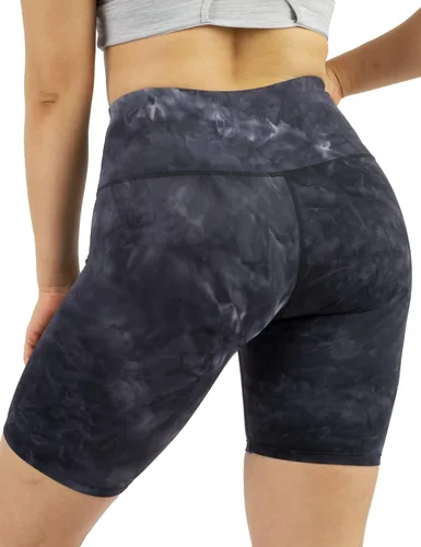 Vista 2 de AJISAI Pantalones cortos de ciclismo para mujer, cintura alta, pantalones cortos de compresión para yoga, entrenamiento, 9 pulgadas