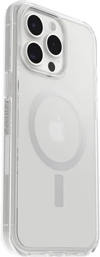 Vista 4 de OtterBox Funda transparente para iPhone 15 Pro MAX (solamente) de la serie Symmetry (transparente), se ajusta a MagSafe, ultra suave, bordes