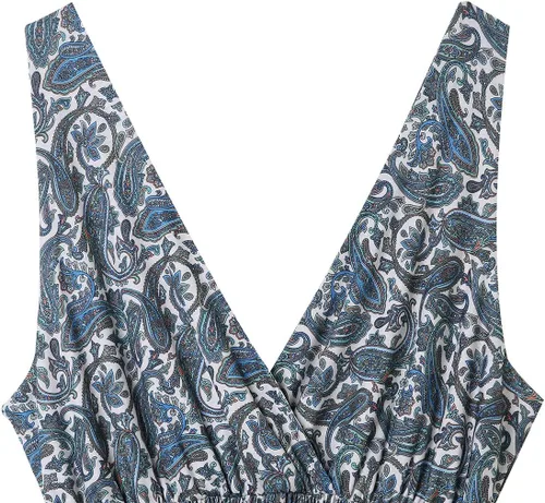 Vista 5 de Vestido bohemio para mujer, sin mangas, con cuello en V, para playa, fiesta, estampado floral