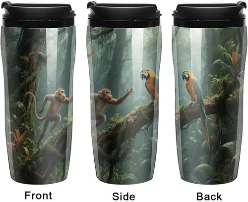 Vista 4 de Mysterious Tropical Rainforest - Vaso de viaje aislado reutilizable a prueba de fugas con tapa, taza de café de plástico a prueba de derrames