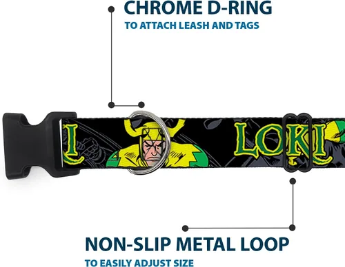 Vista 5 de Collar de perro Clip de plástico Loki en acción Negro Gris Amarillo Verde 9 a 15 pulgadas 1.0 pulgadas de ancho