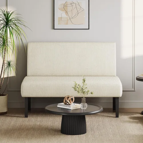 Vista 2 de Yaheetech Sofá pequeño de dos plazas sin brazos, futón de gamuza para dormitorio, tela de pana y fácil montaje, para espacios pequeños de sala