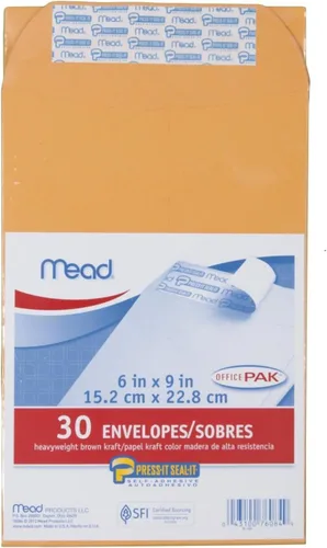 Vista 7 de Mead Sobres, tamaño carta, 6 x 9 pulgadas, cierre autoadhesivo Press-It Seal-It, sobres de papel kraft marrón multiusos de 24 libras, 30