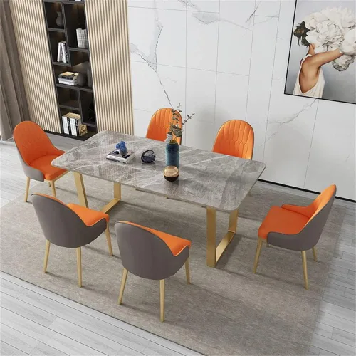 Vista 4 de LAKIQ Mesa de comedor rectangular moderna de piedra sinterizada para apartamento, cocina, comedor, solo con pedestal doble