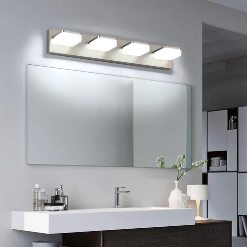 Vista 9 de Luces de Tocador de Níquel Cepillado para Baño - Lámpara de Tocador de 3 Luces - Apliques de Pared LED Regulables - Luz Diurna 5500K - Elegantes