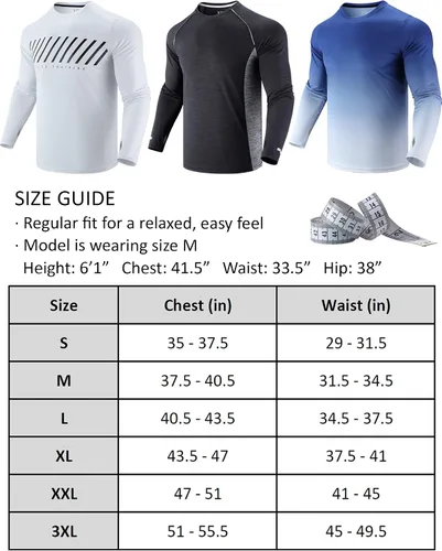 Vista 8 de Paquete de 3 camisetas de manga larga para hombre, ajuste seco, casual, senderismo, rendimiento, atléticas, activas, con agujeros para el pulgar