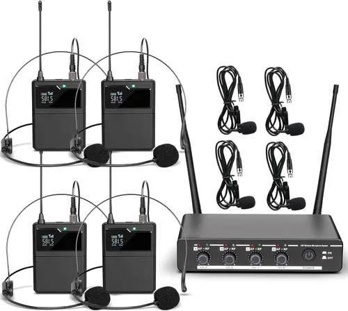 Vista 10 de Depusheng R4 - Micrófonos inalámbricos para karaoke profesional, 4 canales, sistema de micrófono inalámbrico de mano, micrófono dinámico de metal