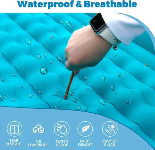 Vista 6 de Colchoneta de dormir doble para acampar, colchón inflable de gran grosor con almohada incorporada, inflable y compacta para acampar, senderismo