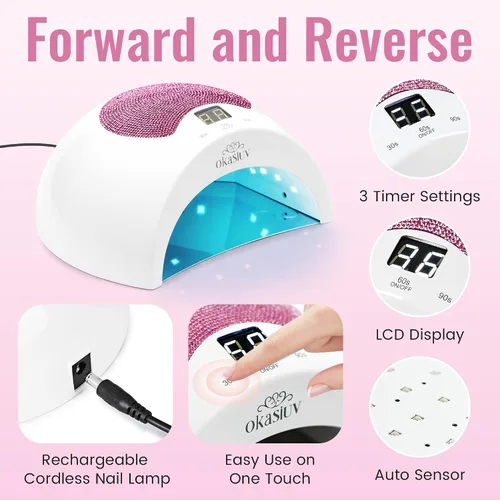Vista 7 de Lámpara de uñas LED UV recargable con diseño de diamante y control táctil, 3 ajustes de temporizador, secado rápido para todos los esmaltes de gel
