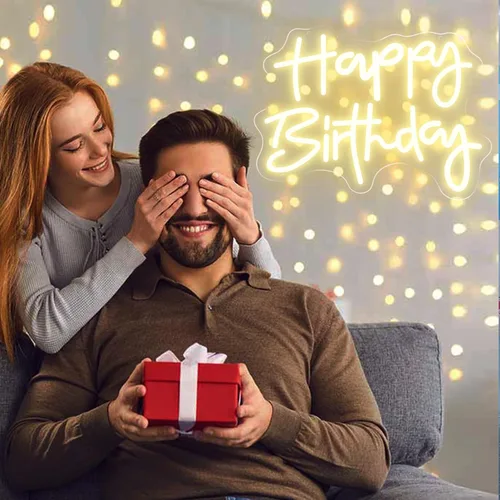 Vista 6 de Letrero de neón de feliz cumpleaños, blanco cálido, alimentación USB