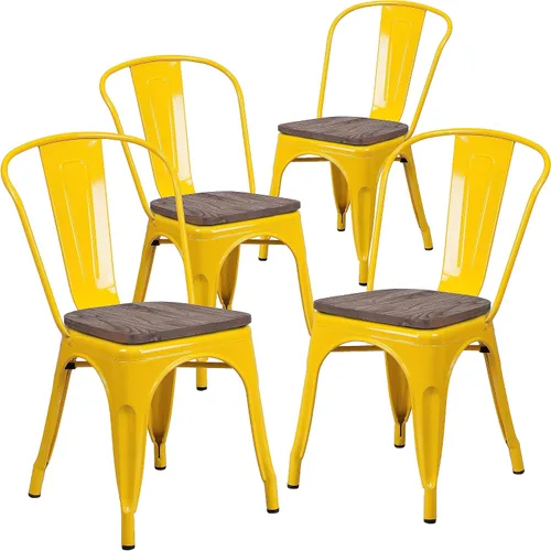 Vista 24 de Flash Furniture Perry - Silla apilable de metal con asiento de madera, 1 paquete, color negro