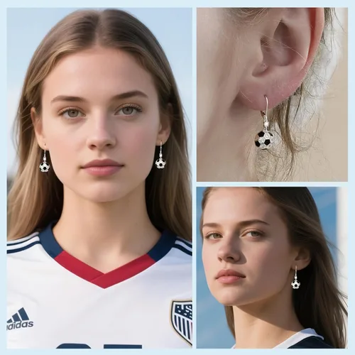 Vista 3 de Pendientes deportivos de voleibol, fútbol, baloncesto, tenis, para mujer, hipoalergénicos, regalos de joyería para fanáticos del deporte, regalo