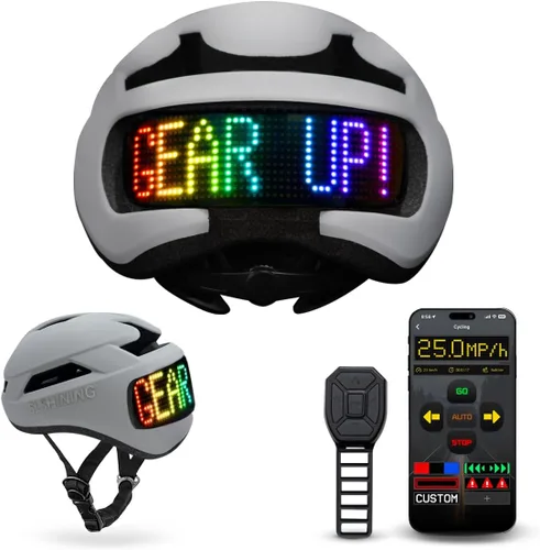 Vista 8 de Casco de bicicleta con luz – Casco de bicicleta con pantalla LED DIY para scooter, bicicleta, monopatín – Casco de pantalla LED con patrones