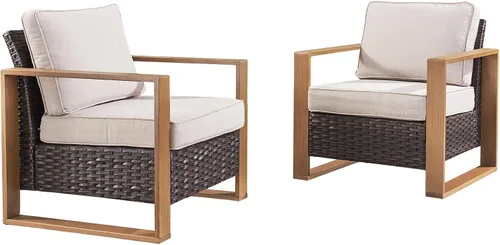 Vista 14 de Rilyson Sofá de mimbre para patio al aire libre, sofá de muebles de patio de ratán con marco resistente, mimbre de polietileno para todo