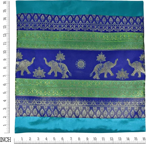 Vista 5 de AeraVida Juego de 2 fundas de cojín inspiradas en elefantes tailandeses y sol en rayas azul real y verdes, para decoración colorida y moderna