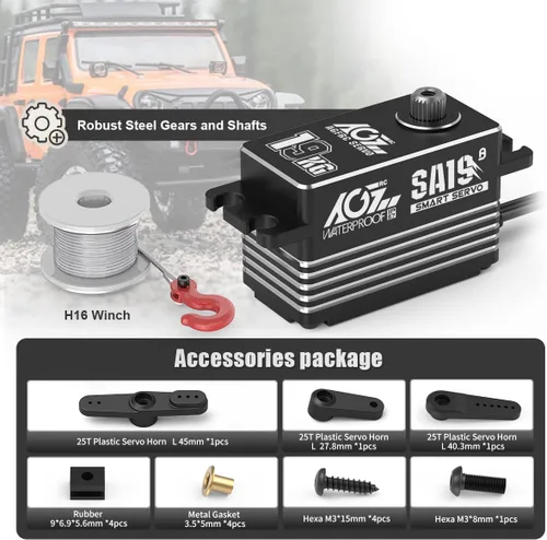 Vista 9 de AGFRC 19 kg de bajo perfil impermeable RC-Winch-Servo - 0.073s de alta velocidad, engranaje de metal CNC completo, servo inteligente programable sin