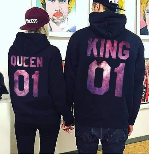 Vista 3 de Rey Reina Pareja Sudaderas Con Capucha Pareja Suéteres Suéteres Su Y Su Sudadera Con Capucha