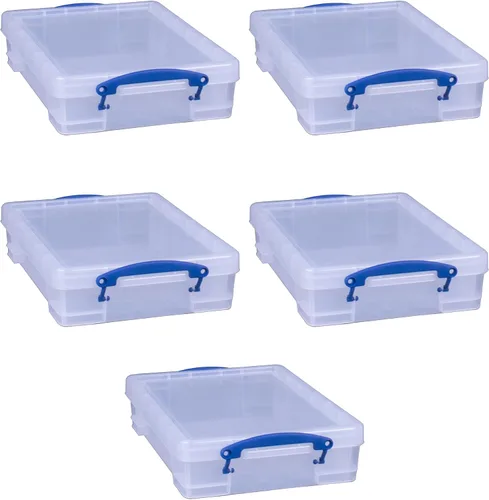 Vista 13 de Really Useful Box Contenedor apilable de plástico de 4 litros con tapa a presión y asas de bloqueo de clip integradas para organización del hogar