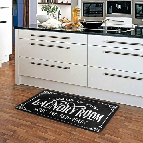 Vista 5 de Alfombra antideslizante para cuarto de lavado, alfombra de pasillo para cocina, baño, lavandería, color negro, 39 x 20 pulgadas