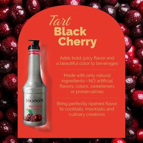 Vista 4 de Monin - Puré de cereza negra, sabores naturales, ideal para tés, limonadas, batidos y cócteles, sin OMG, vegano, sin gluten (1 litro)