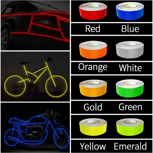 Vista 3 de 8 rollos de cinta reflectante de alta visibilidad de 8 colores, calcomanías de seguridad autoadhesivas impermeables para visibilidad nocturna al
