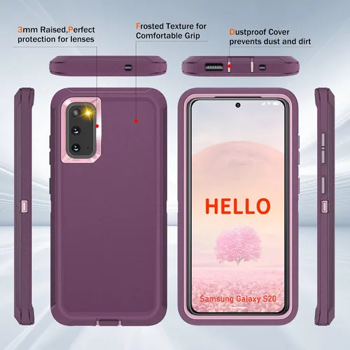 Vista 5 de Jshru Funda para Galaxy S20, funda protectora resistente de grado militar, a prueba de golpes, a prueba de caídas/polvo, 3 capas, funda