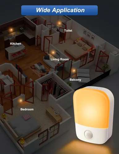 Vista 7 de Luces nocturnas ámbar enchufables a la pared, paquete de 2 luces LED de noche para dormitorio con sensor de atardecer a amanecer, brillo ajustable