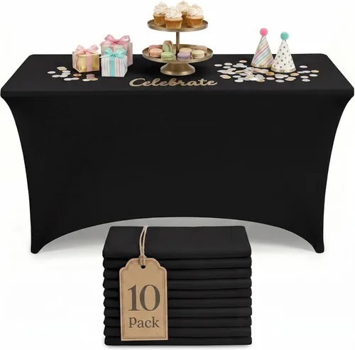 Vista 14 de Utopia Kitchen Mantel rectangular de spándex de 4 pies [1 unidad, negro] 200 GSM elástico, ajustado, lavable y resistente a las arrugas, cubierta
