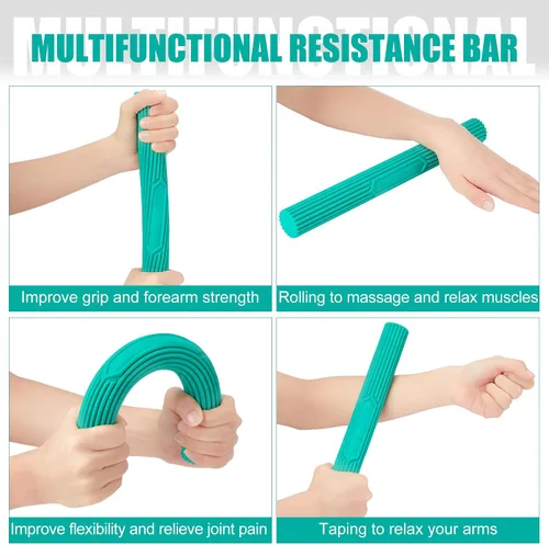 Vista 4 de Silipull 3 barras ejercitadoras de mano con 3 pelotas de ejercicio de mano, barras de resistencia para terapia física, bolas flexibles de codo