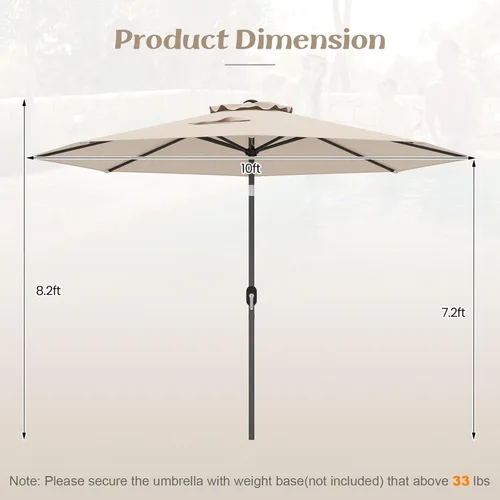 Vista 8 de HAPPYGRILL 9FT Patio Umbrella Outdoor, Outdoor Table Umbrella w/Push Button Tilt and Crank,Sturdy Ribs, Sun Canopy Market Umbrellas for Patio Pool
