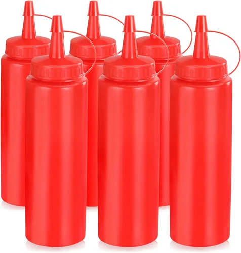 Vista 2 de New Star Foodservice 26283 - Botellas exprimibles de plástico, 8 onzas, rojas, paquete de 6