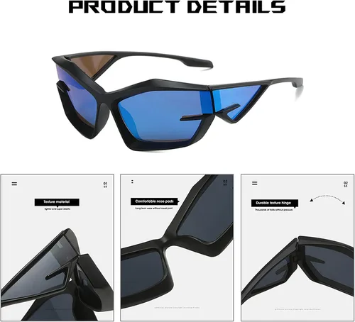 Vista 5 de Y2K Wrap Around Sunglasses for Men Women Trendy Design Futuristic Sports Fashion Eyewear