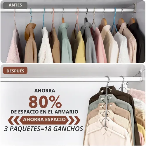 Vista 6 de Perchas de ropa que ahorran espacio, 6 niveles antideslizantes para camisas Beige