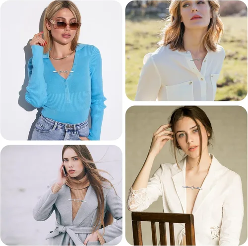Vista 7 de 6 Pcs Vintage Sweater Clips Shirt Dress Cinch Clip Retro Cardigan Collar Chain Clips Brooch Pins for Women Clothing