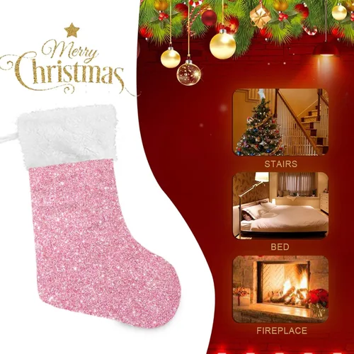 Vista 4 de Qilmy Medias de Navidad rosas personalizadas, medias de Navidad grandes de 18 pulgadas para vacaciones, decoración de fiestas familiares, regalos
