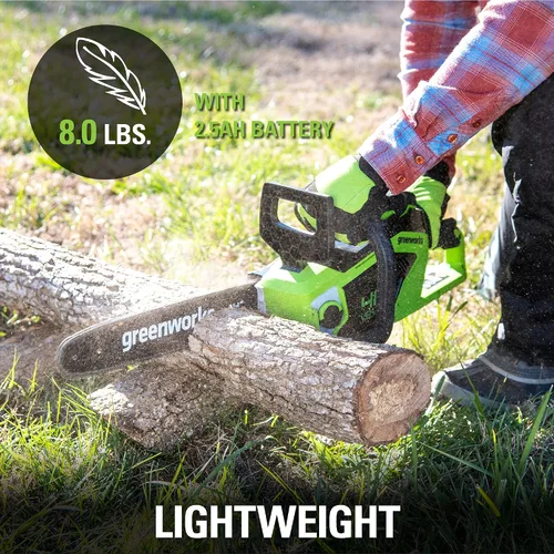 Vista 9 de Greenworks - Motosierra inalámbrica de 40 V y 14 pulgadas, eléctrica sin cable (Excelente para limpieza después de tormentas, poda y acampar), solo