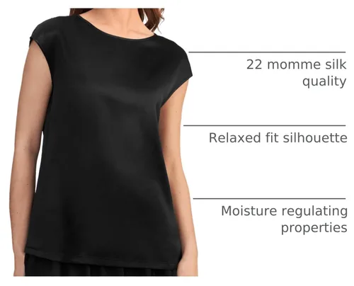 Vista 4 de LilySilk Blusa de seda para mujer, de manga corta, para verano, fresca, cómoda, Charmeuse Negro