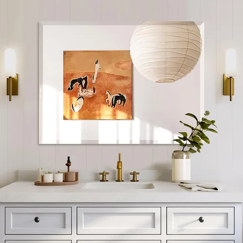 Vista 3 de Mirrorons Espejo biselado, espejos de baño para pared de 40 x 32 pulgadas, espejo de baño rectangular sin marco con borde biselado, se cuelga