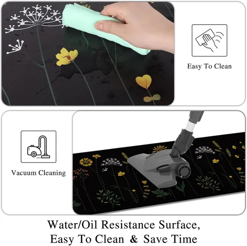 Vista 7 de Rempry - Juego de 2 alfombrillas de cocina con flores coloridas para el piso, alfombras de cocina antideslizantes y juego de tapetes, alfombrilla