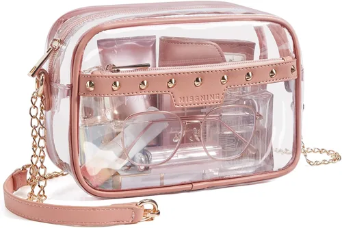 Vista 13 de Missnine Bolsa transparente para eventos de estadio, bolsa transparente acolchada para mujeres aprobada para estadio, bolsa cruzada de PVC