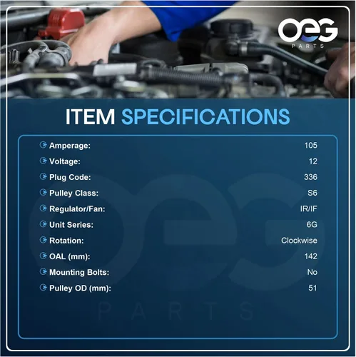 Vista 3 de Piezas OEG Alternador Nuevo Compatible con Ford Mustang 4.6L 4.6 1999 2000 2001 2002 2003 2004 112954 XR3U-10300-AA XR3U-10300-AB XR3U-10300-AC