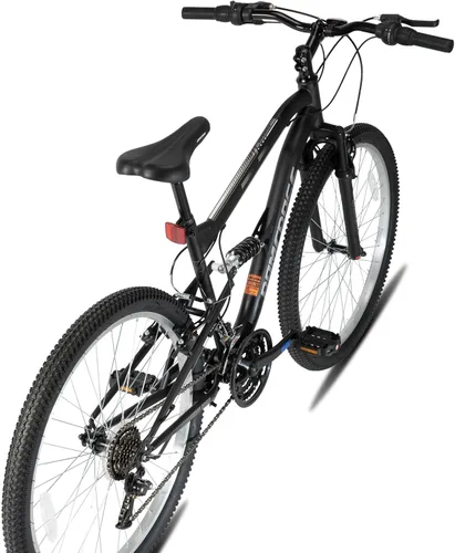 Vista 8 de Hiland Bicicleta de montaña de suspensión completa para hombre, 18 velocidades, rueda de 26 pulgadas, bicicleta de doble freno V para hombres