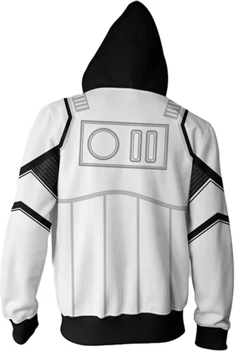 Vista 2 de Chaqueta con capucha para hombre, disfraz de cosplay para adultos, hombres y mujeres, traje de Halloween, sudadera blanca y negra