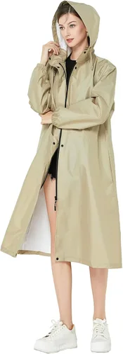 Vista 8 de Freesmily Chubasquero largo para mujer con mangas estrechas Verde (Amry Green)