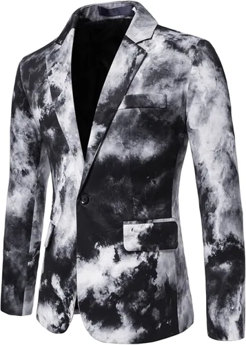 Vista 2 de Chaqueta de teñido anudado para hombre, a la moda, con un botón, para cena, fiesta, boda, graduación, esmoquin, casual, ajuste delgado, chaqueta
